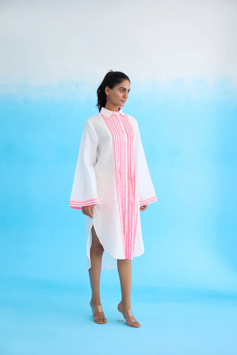 White Candy Stripes Shirt Dress