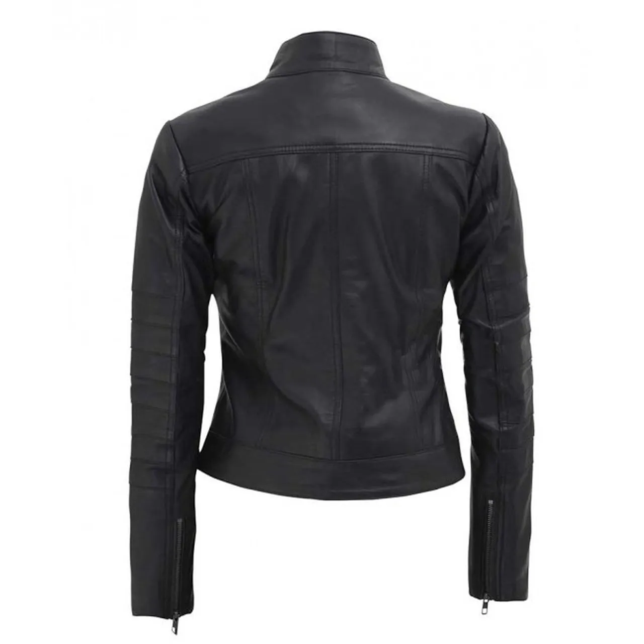 Women Black Slim Fit Genuine Leather Jacket