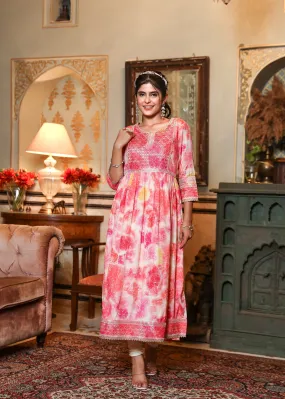 Women Pink Muslin Nyara Cut A-Line Kurta