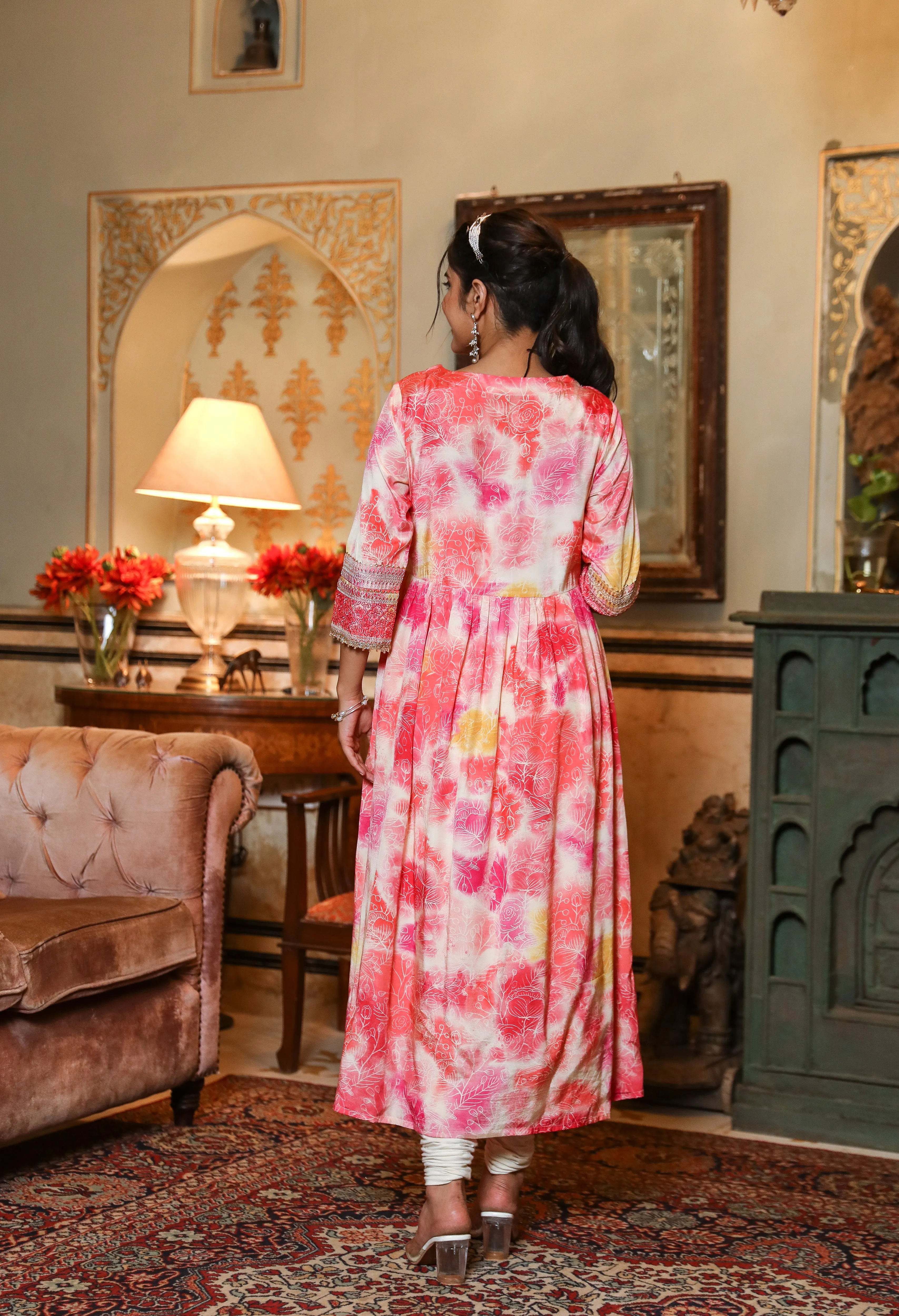 Women Pink Muslin Nyara Cut A-Line Kurta
