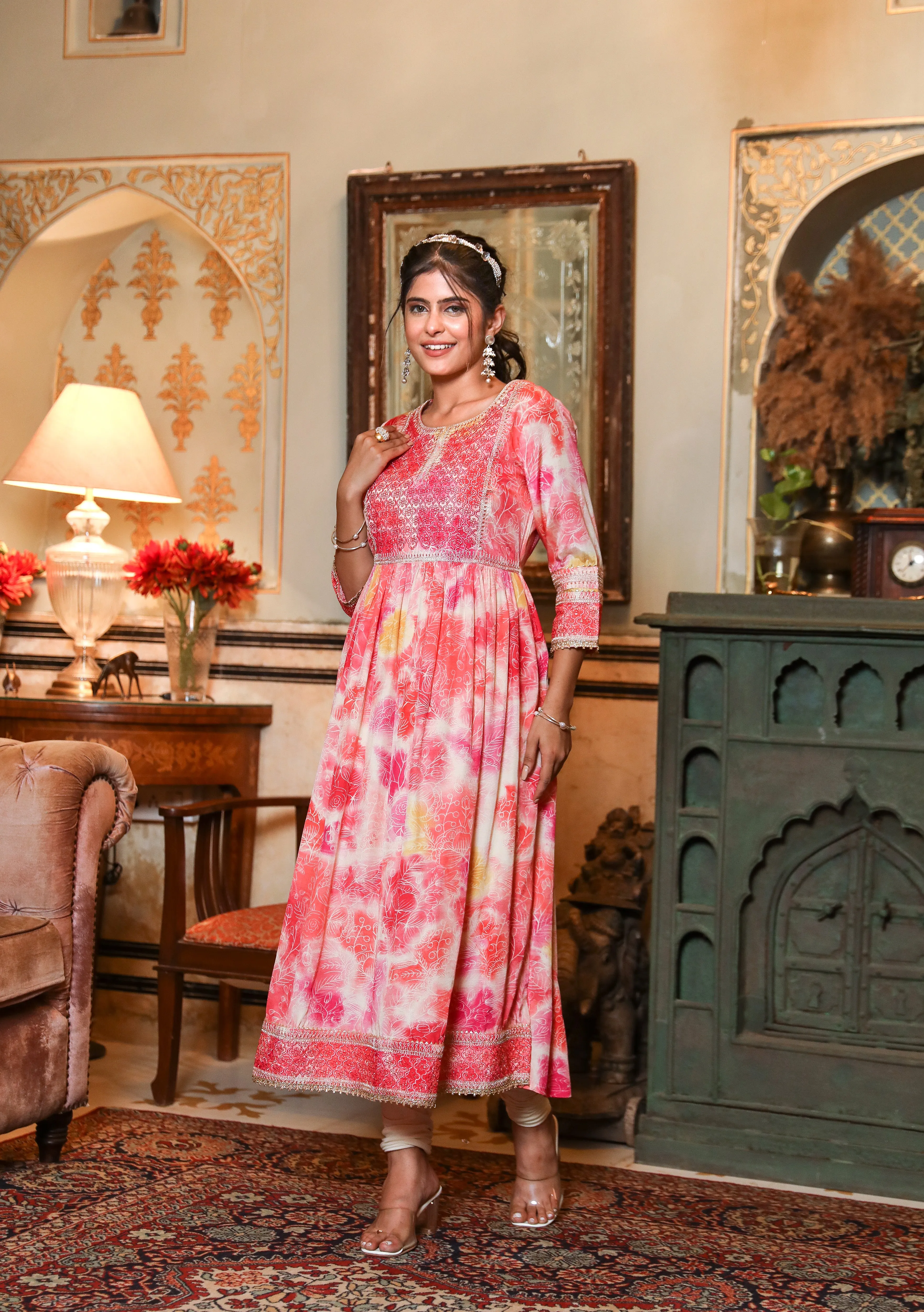 Women Pink Muslin Nyara Cut A-Line Kurta