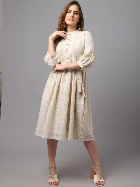 Women Schiffli Fabric Dress With Stylish Sleeve.