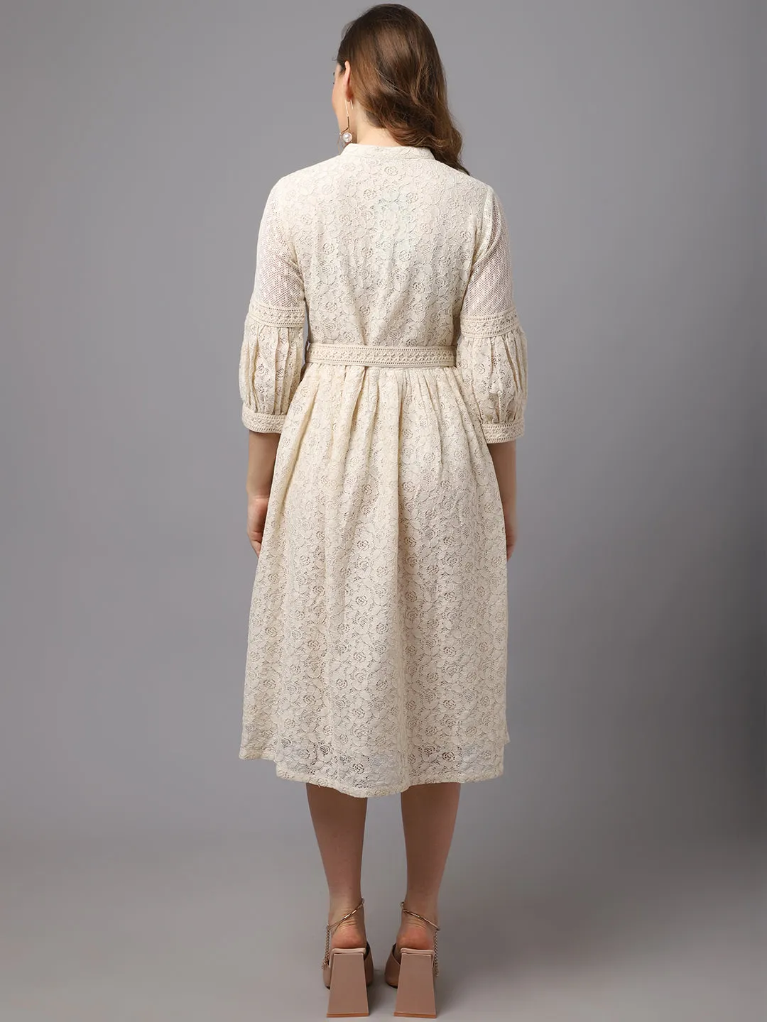 Women Schiffli Fabric Dress With Stylish Sleeve.
