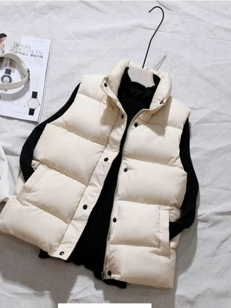 Women Warm Cotton Padded Puffer Vests Sleeveless Parkas Jacket