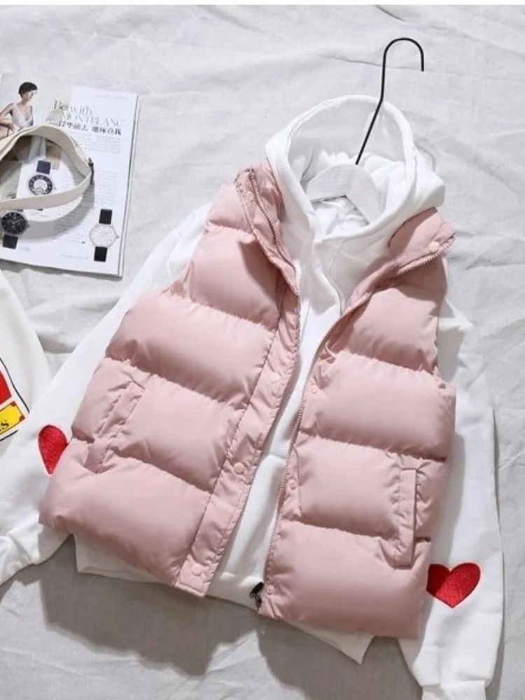 Women Warm Cotton Padded Puffer Vests Sleeveless Parkas Jacket