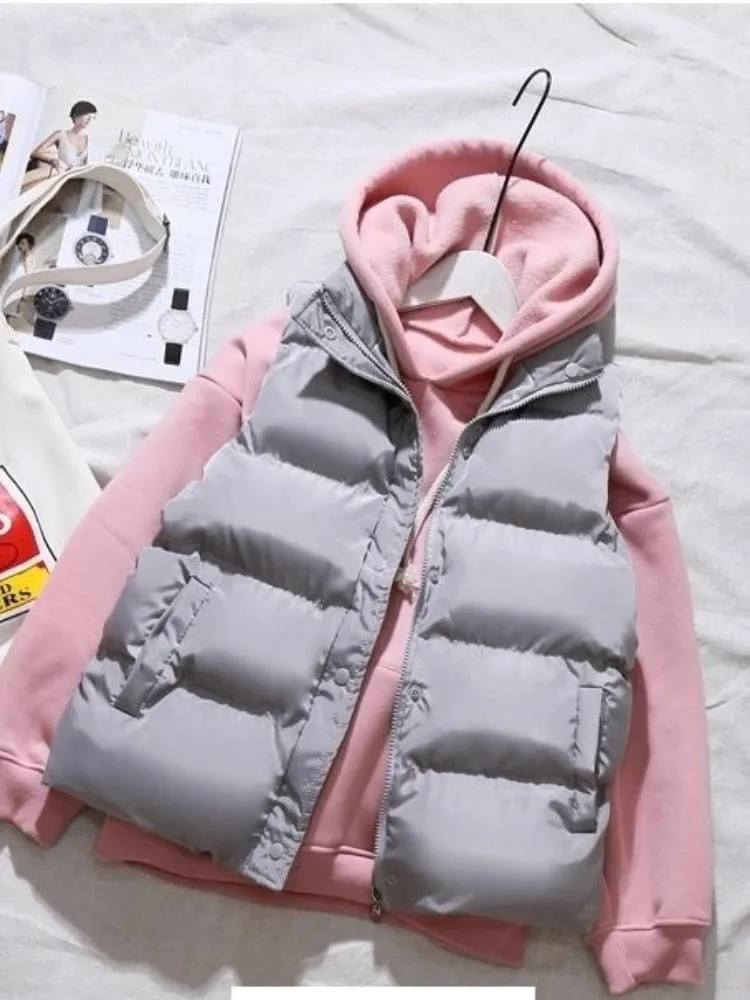 Women Warm Cotton Padded Puffer Vests Sleeveless Parkas Jacket