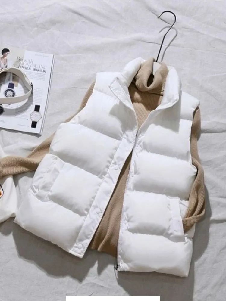 Women Warm Cotton Padded Puffer Vests Sleeveless Parkas Jacket