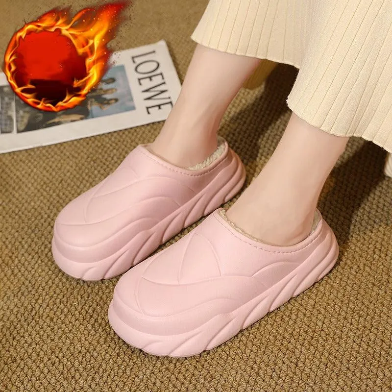 Women's Autumn And Winter Fleece-lined Warm Indoor Non Slip Cotton Slippers