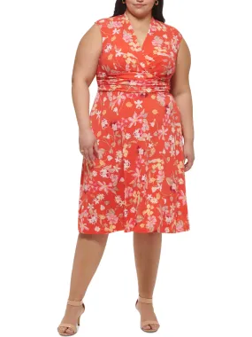 Women's Floral Printed V-Neck Dress,Red