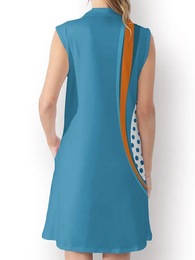Women's Golf Dress Blue Sleeveless Sun Protection Tennis Outfit Polka Dot Ladies Golf Attire Clothes Outfits Wear Apparel