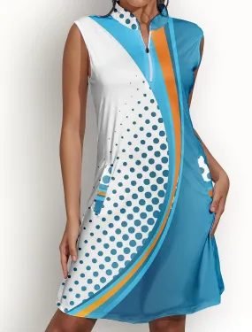 Women's Golf Dress Blue Sleeveless Sun Protection Tennis Outfit Polka Dot Ladies Golf Attire Clothes Outfits Wear Apparel