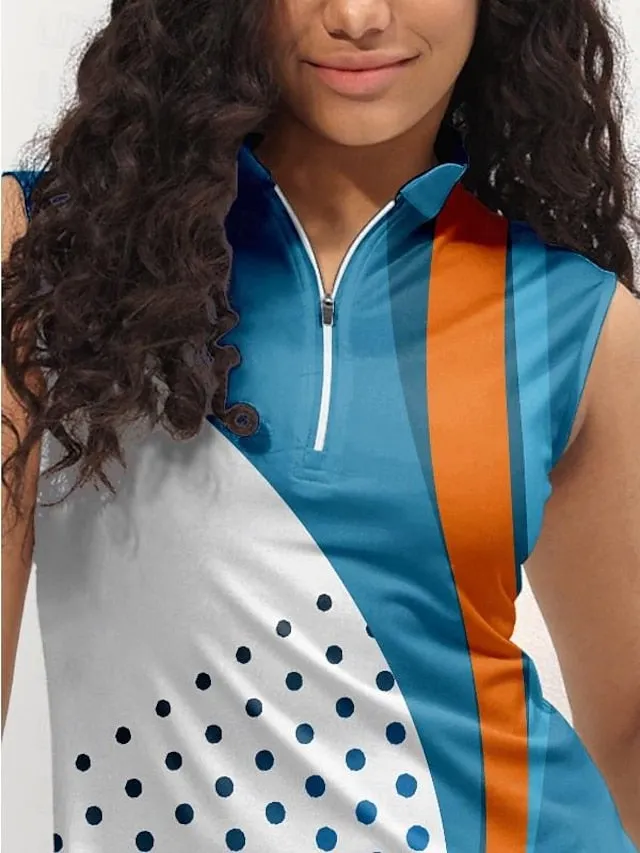 Women's Golf Dress Blue Sleeveless Sun Protection Tennis Outfit Polka Dot Ladies Golf Attire Clothes Outfits Wear Apparel