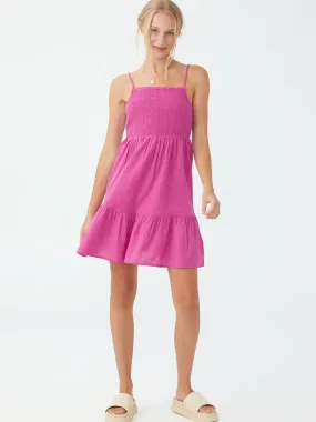 Women's Plain Solid Open Back Short Dress,Pink