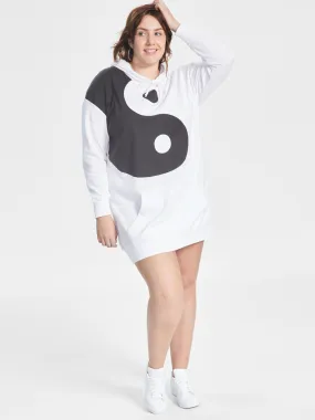 Women's Printed Sweatshirt Dress,Black/White