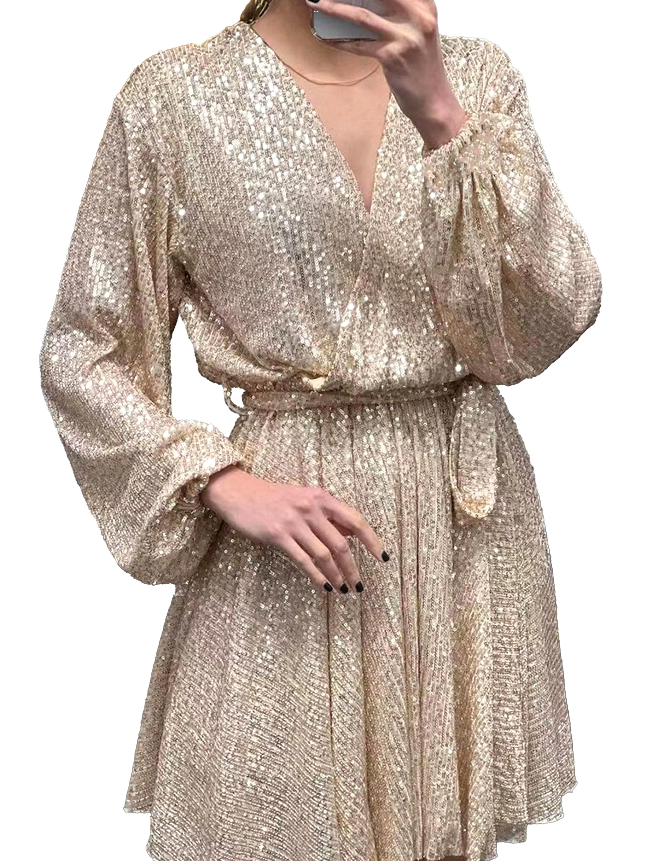 Women's Sequined Dress,Light Beige