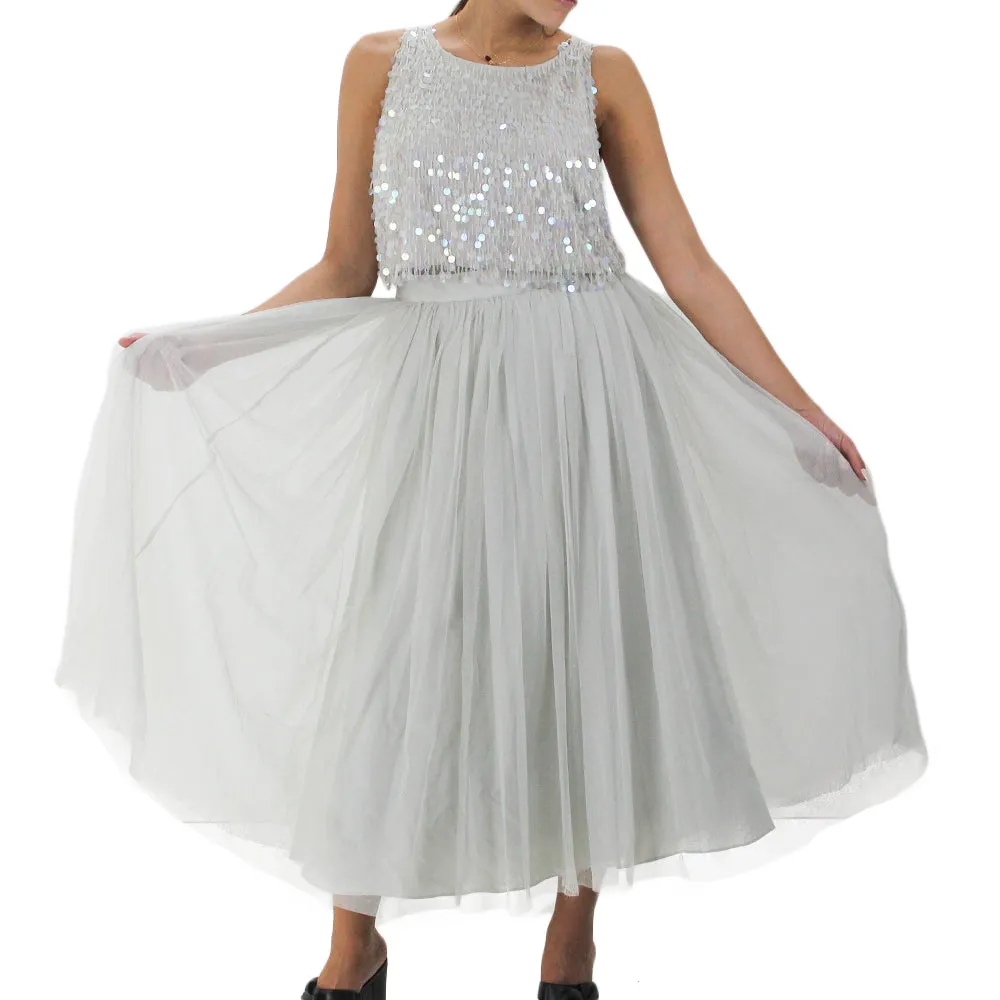 Women's Sequined Mesh Formal Dress,Light Green