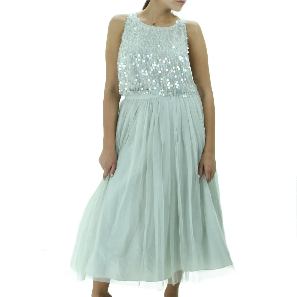 Women's Sequined Mesh Formal Dress,Light Green