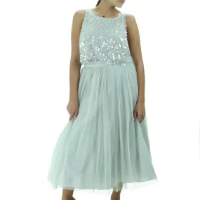 Women's Sequined Mesh Formal Dress,Light Green