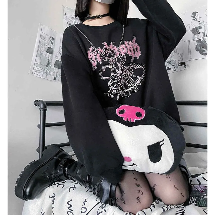 Y2K Bad Girl Rose Love Heart Sweatshirt - Embrace Edgy Chic
