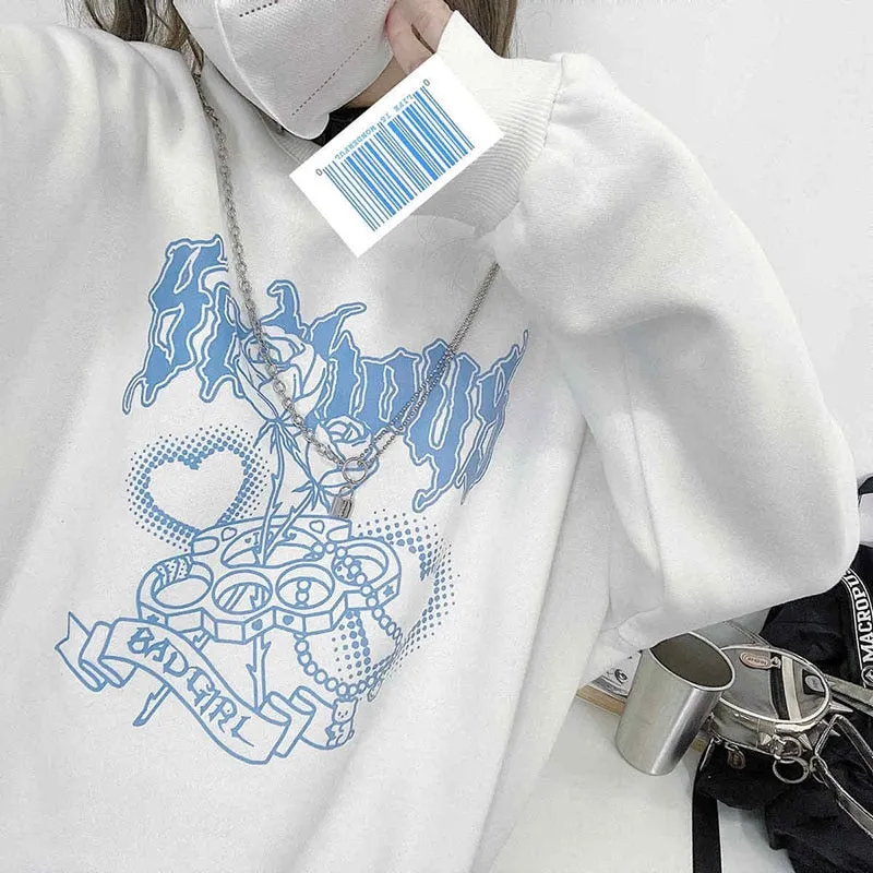 Y2K Bad Girl Rose Love Heart Sweatshirt - Embrace Edgy Chic
