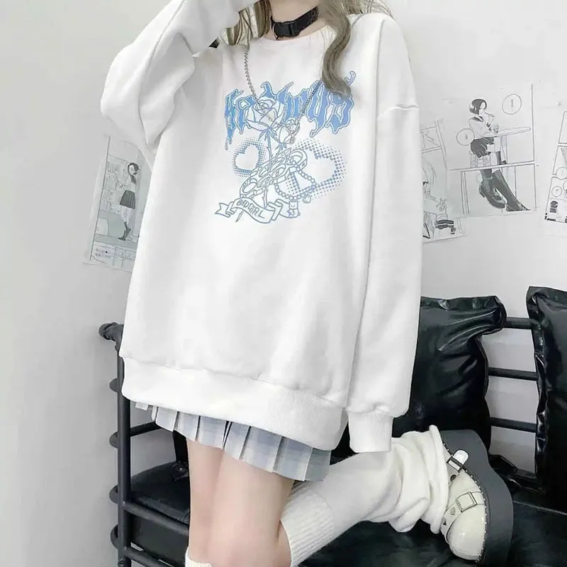 Y2K Bad Girl Rose Love Heart Sweatshirt - Embrace Edgy Chic