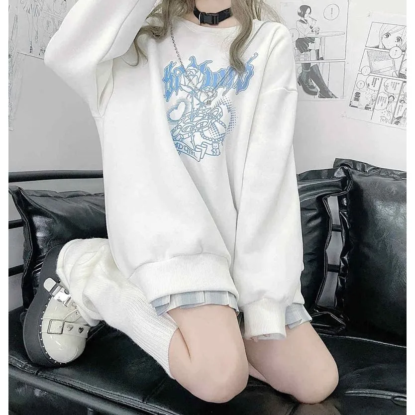 Y2K Bad Girl Rose Love Heart Sweatshirt - Embrace Edgy Chic
