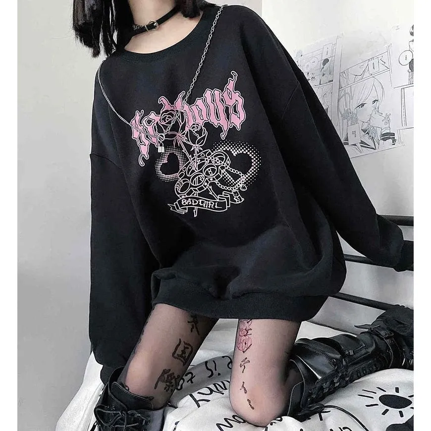 Y2K Bad Girl Rose Love Heart Sweatshirt - Embrace Edgy Chic