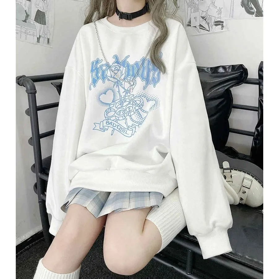Y2K Bad Girl Rose Love Heart Sweatshirt - Embrace Edgy Chic