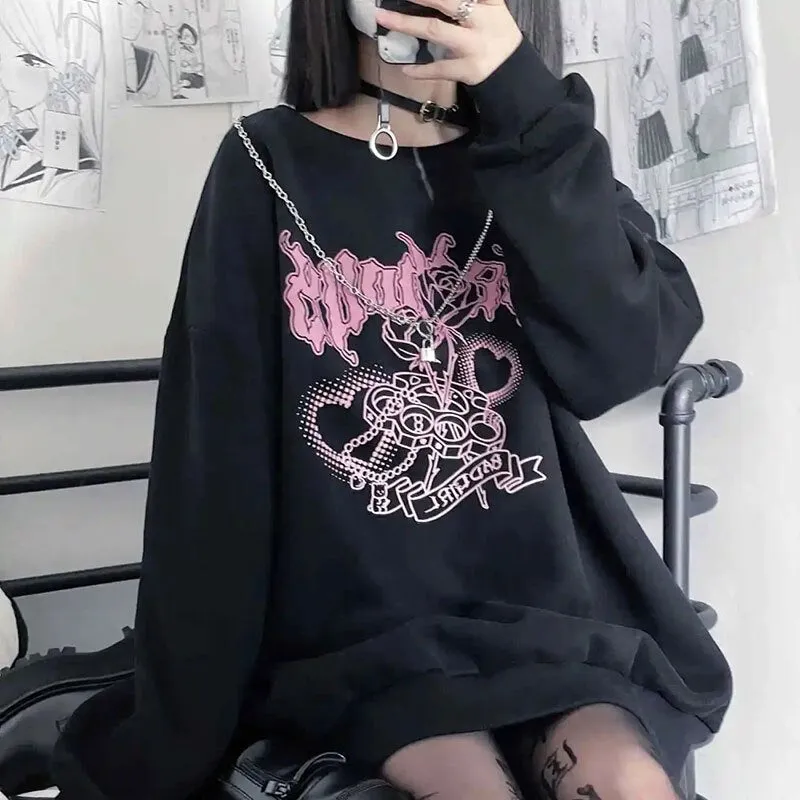 Y2K Bad Girl Rose Love Heart Sweatshirt - Embrace Edgy Chic