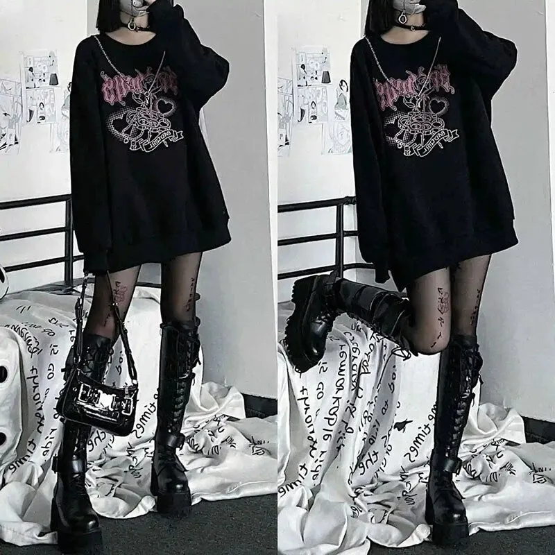 Y2K Bad Girl Rose Love Heart Sweatshirt - Embrace Edgy Chic