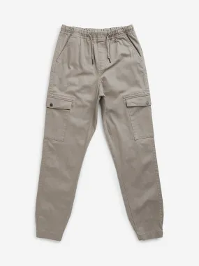 Y&F Kids Taupe Cargo-Style Mid-Rise Cotton Blend Joggers