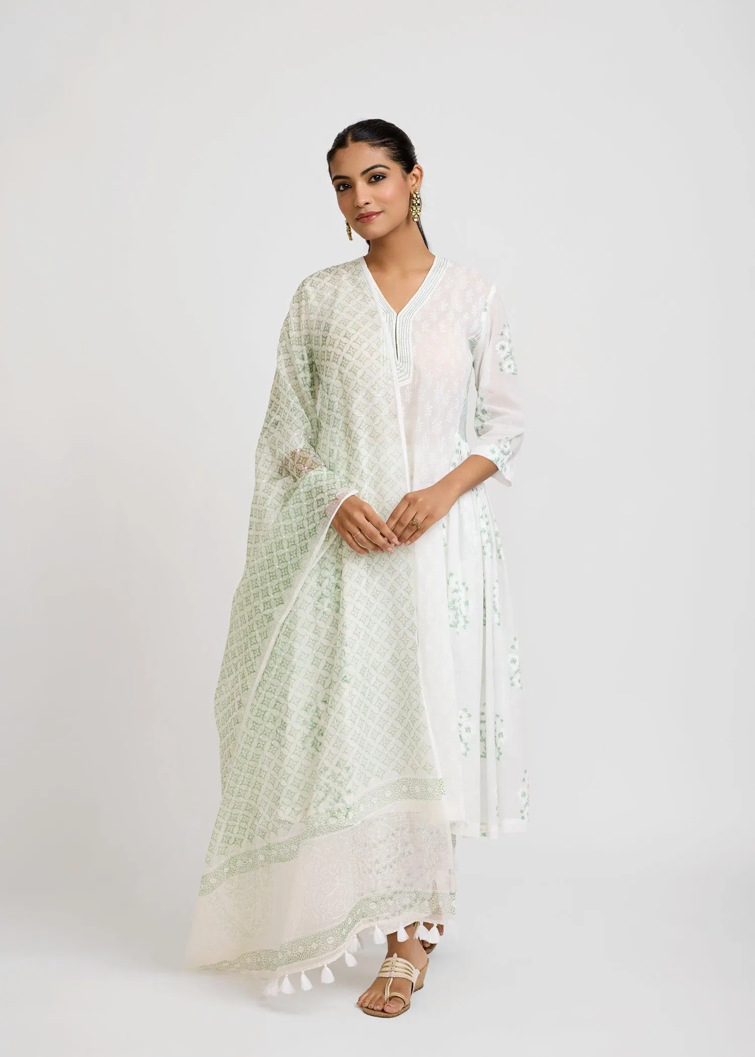 Zinnia White & Green Kurta