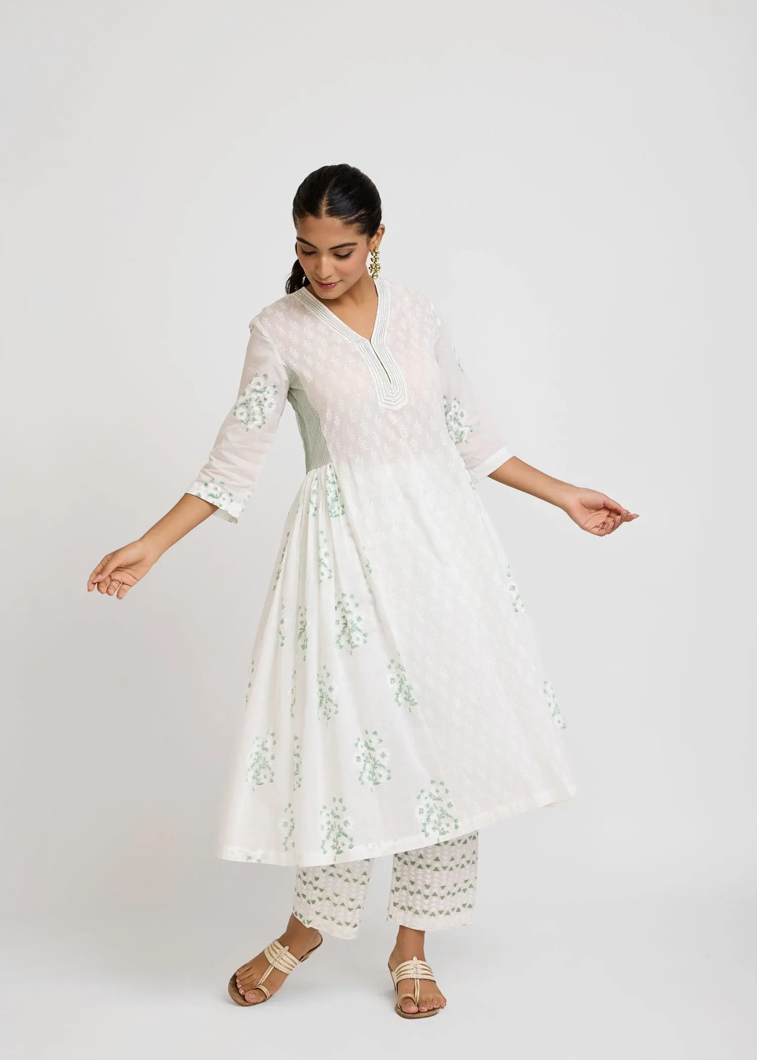 Zinnia White & Green Kurta