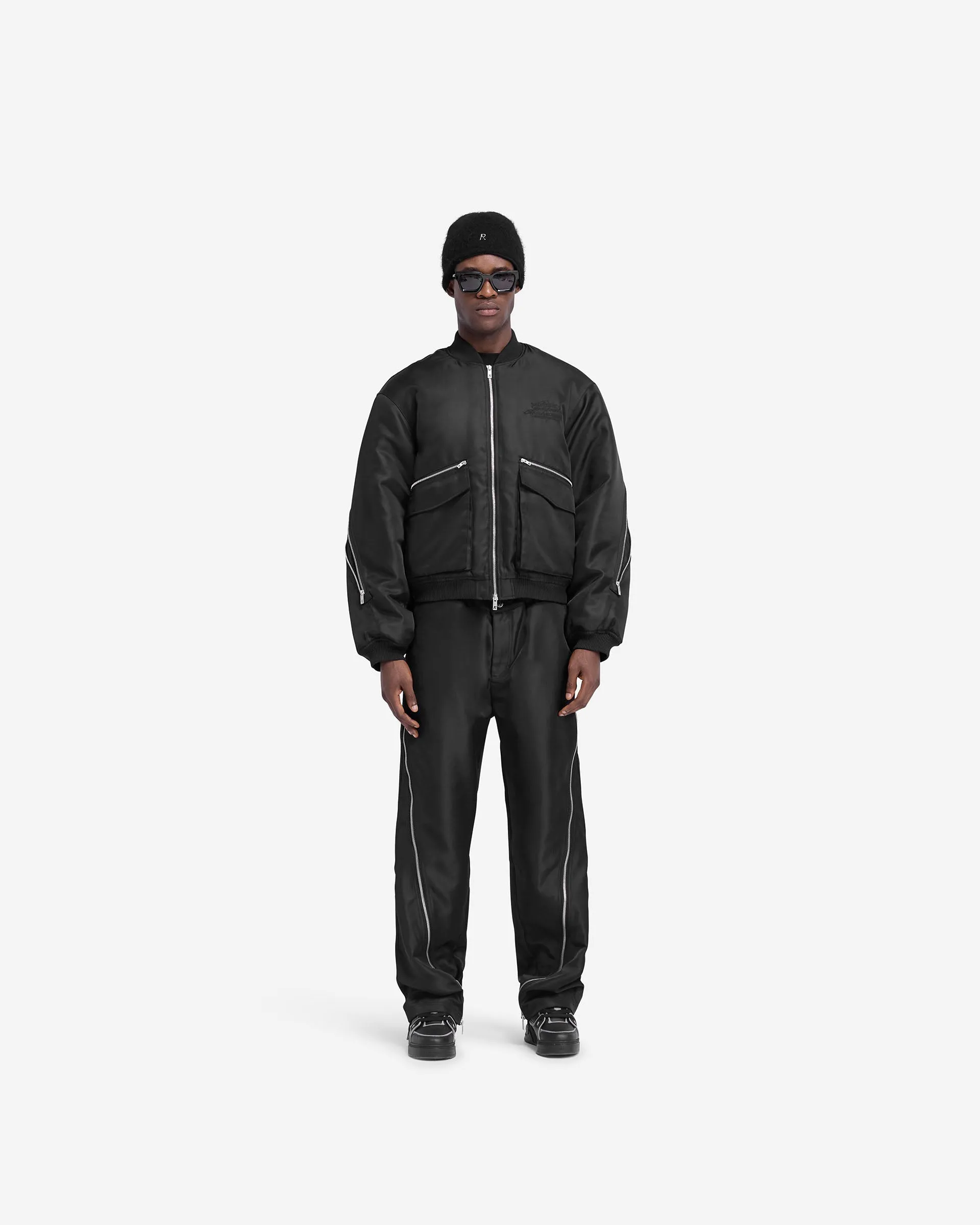 Zip Back Bomber Jacket - Jet Black